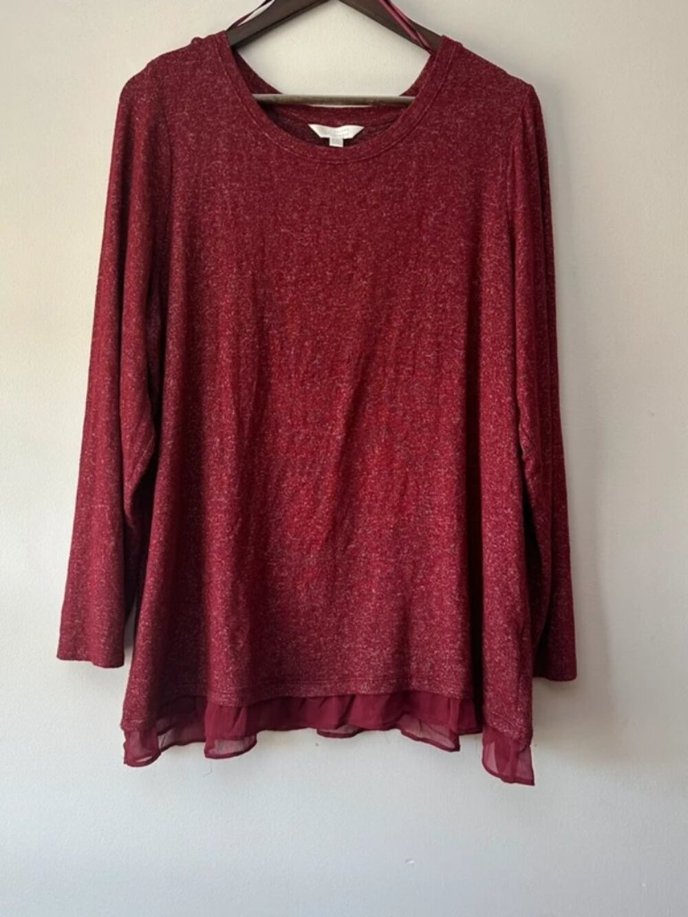 LC Lauren Conrad Women’s XXL Burgundy Shimmer Layered Hem Long Sleeve Top